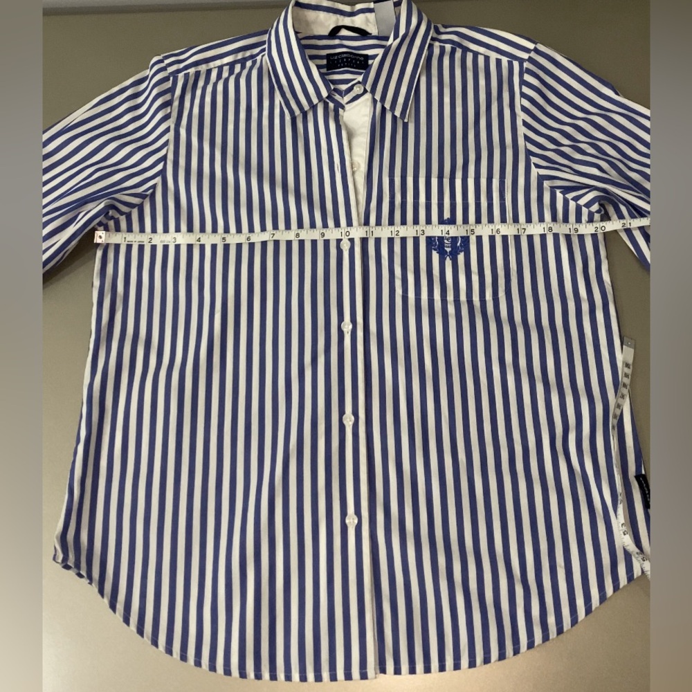 Liz Claiborne 100% Cotton Liz Sport Long Sleeve Blue Striped Women's Blouse - Picture 3 of 7